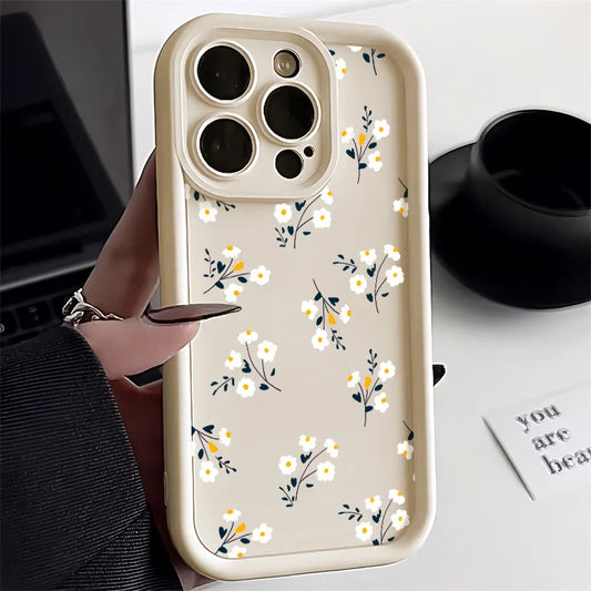 Liquid Silicone Cases For iPhone 16 Pro Case iPhone 16e 15 13 11 12 13 Pro Max 14 Plus XR 17 Air White Floral Shockproof Cover